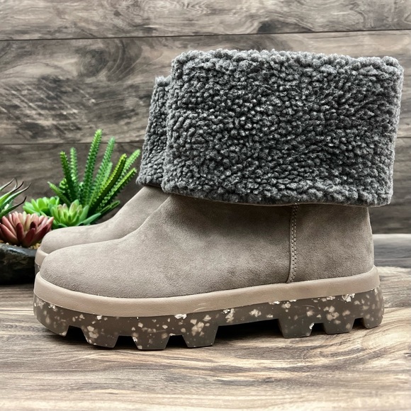 NIB Cool Planet By Steve Madden Restt Faux Shearling Bootie 8.5M Grey Fab - Picture 3 of 12